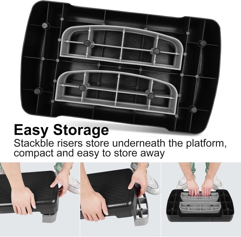 HooKung Height-Adjustable 4"-6" Step Aerobics Platform Fitness Equipment Stepper Trainer Exercise Step Platform with 2 Riser - Image 4